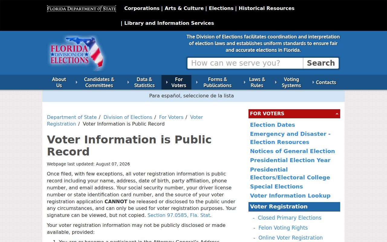 Florida public and exempt voter fields relevant to St. Cloud ZIP research